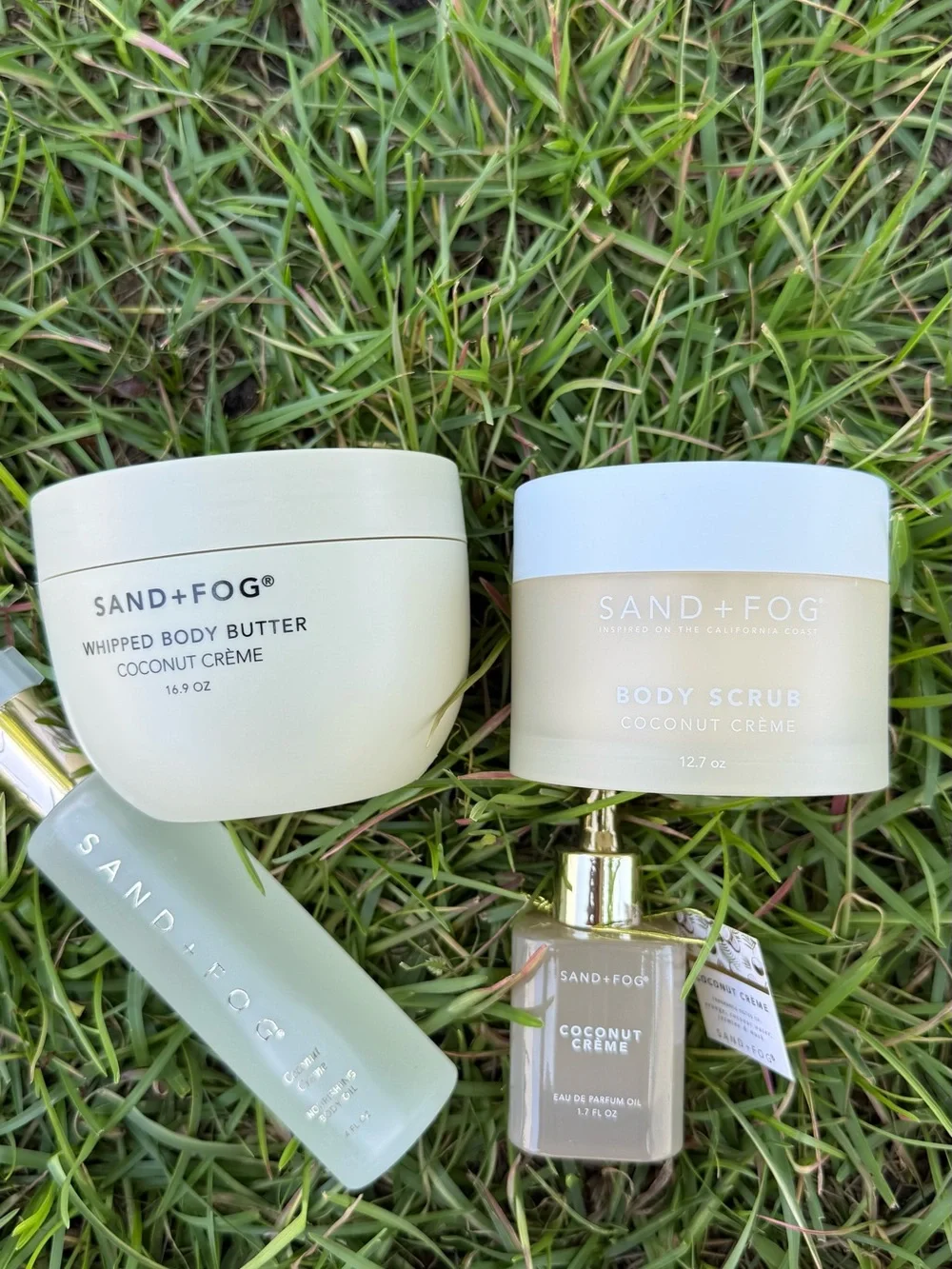 Sand + Fog Coconut Crème Body Care Set Mist Oil Butter Scrub Vanilla New